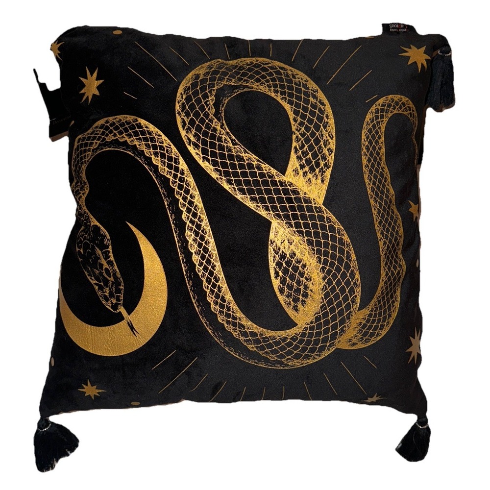 Cynthia Rowley Curious  Snake Celestial Velvet Throw Pillow Gold Tassels Witchy
